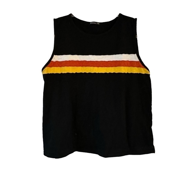 Miholl sleeveless crewneck tank top orange and yellow stripe color block - Picture 1 of 15